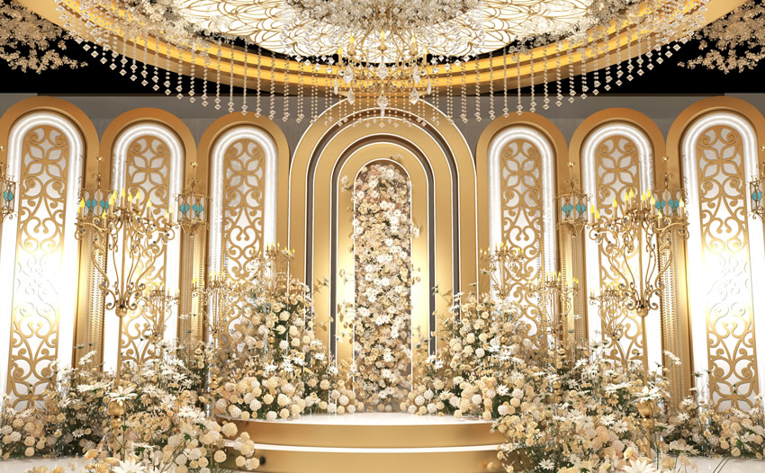 双清香槟色调婚礼堂效果展示